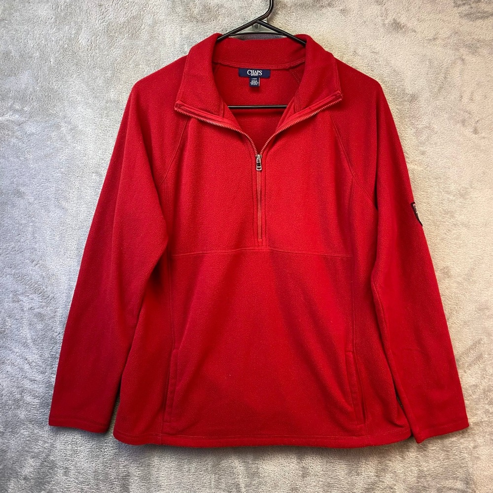 Chaps Sport Red Fleece Quarter Zip Pullover Sweater Size Large L Mock Neck